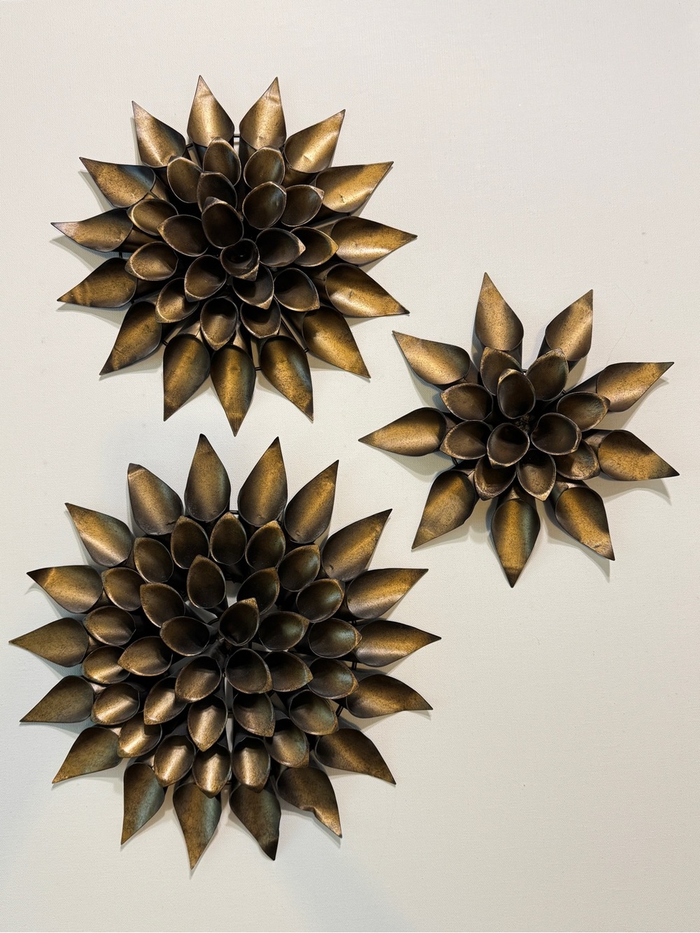 MCM 3 Vintage Metal bronze Tone Lotus Flower, Wall Sculpture 10” 11” 13” Round